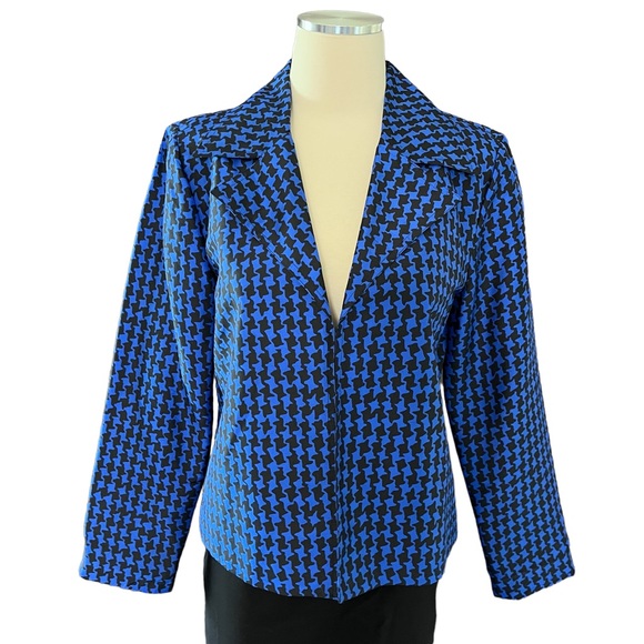 Peck & Peck |100% SILK Royal Blue/Black Houndstooth Jacket 8P - Picture 8 of 8